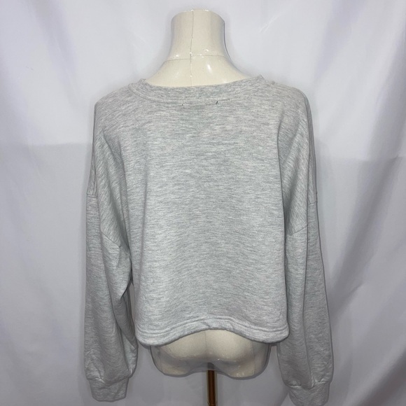 Cropped Gray Sweater with Drawstring Hem - Picture 4 of 5